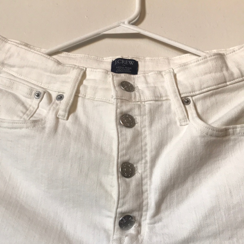 - J Crew Highrise Vintage Straight white jea…
